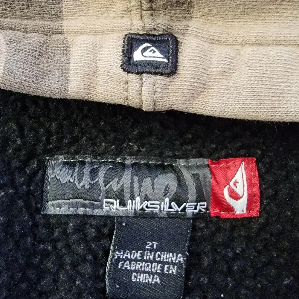 Quiksilver Green‎ Camo Hoodie Boys Sz 2T Camouflage Full Zip Sherpa Sweater Hood